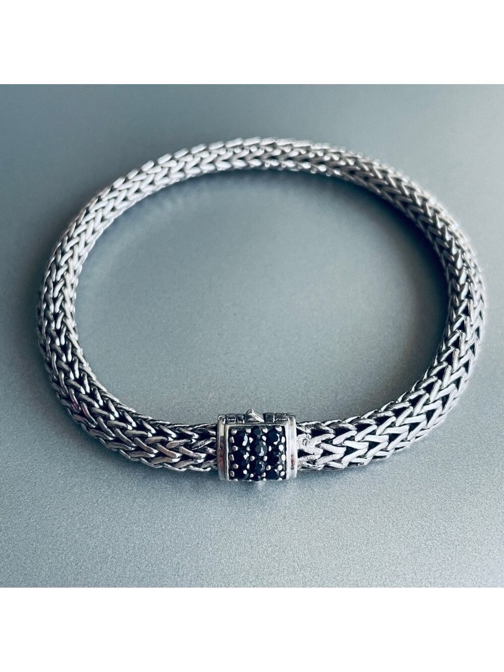 John Hardy Pavé Black Sapphire Icon Sterling Silver 6.5MM Bracelet